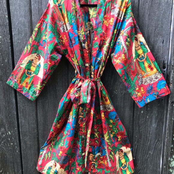 Frida Kahlo Print Cotton Kimono Robe. - Picture 2 of 6